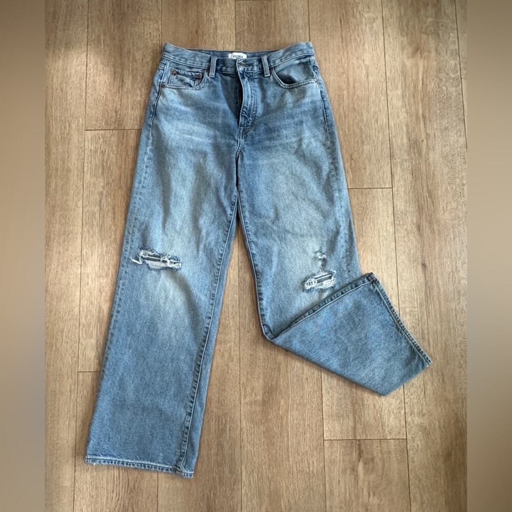 Pistola Faded Blue Wide Leg Distressed Jeans